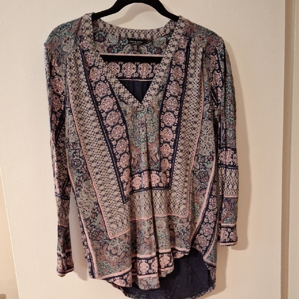 Lucky Brand Purple Gray Graphic Long Sleeve Blouse
